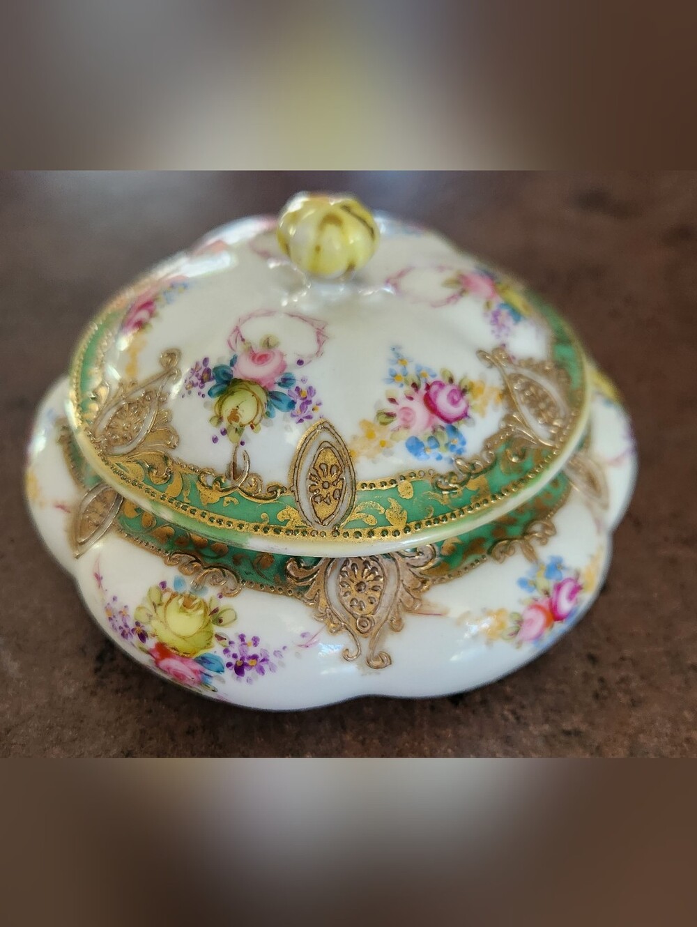 Nippon Hand Painted Porcelain Trinket Dish with Lid